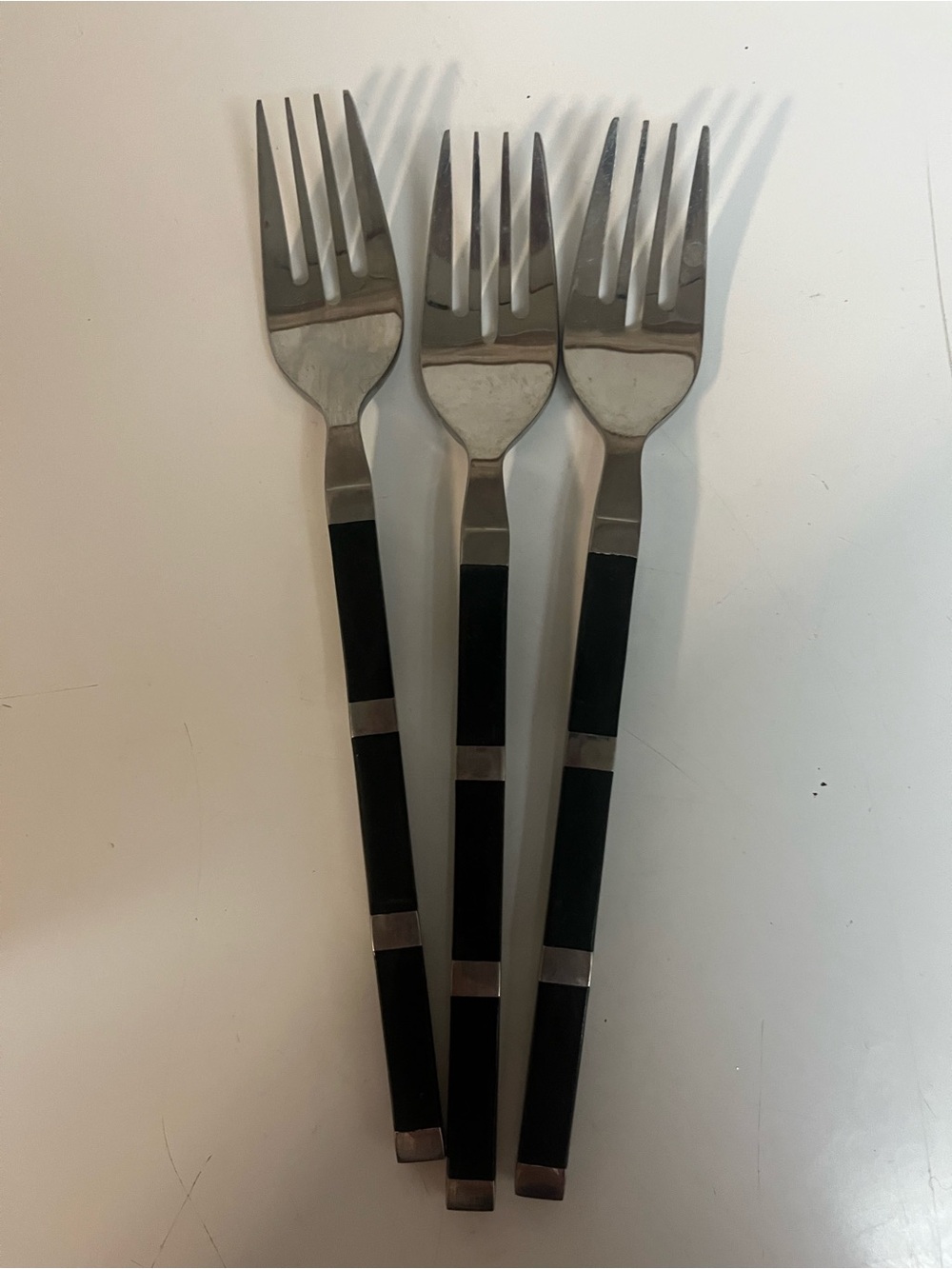 Vintage Stanley Roberts Japan Black Handle MCM Flatware Tuxedo Style 14pc lot - Picture 6 of 11